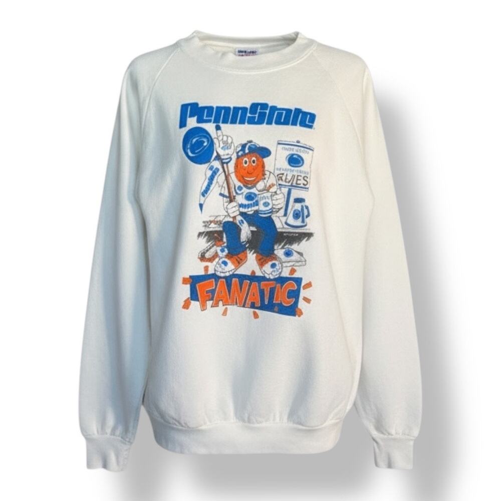 Vintage Fruit Of The Loom Penn State Fanatic Graphic White Crewneck Sweatshirt